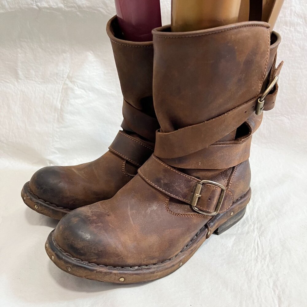 Jeffrey Campbell Brown Distressed Leather Moto Boots - Picture 3 of 11